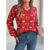 Women's Autumn and Winter Sweet Color Collision Love Lantern Sleeve Pullover Sweater