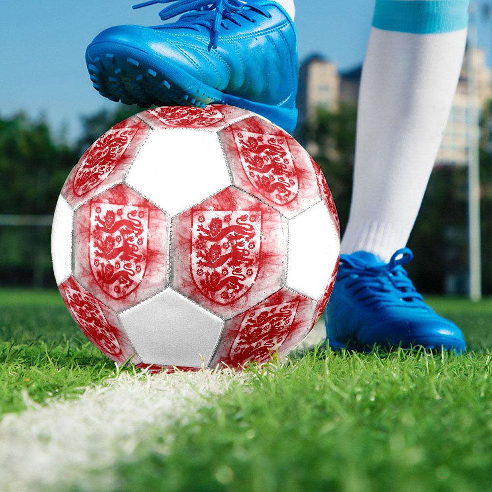 England national football logo Size 5 Soccer Ball, Machine-Stitched PVC, Durable & High Bounce, All Ages Fit, fan merchandise, matches & outdoor use.