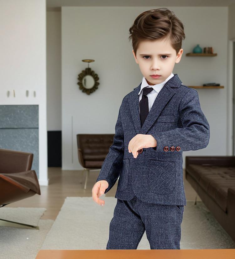 Boys Casual Plaid 3pcs Suit Set Chid Piano Host Performance Birthday Party Costume Kids Blazer +Pants + Tie Outfit