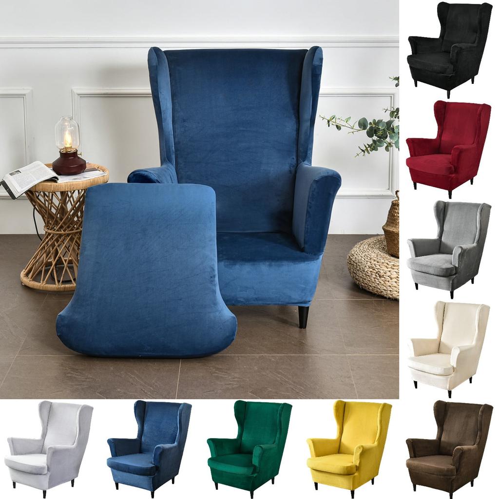 2-Piece Stretch Wingback Chair Covers, Non-Slip Velvet Chair Slipcovers, Soft Wingchair Protector for Living Room