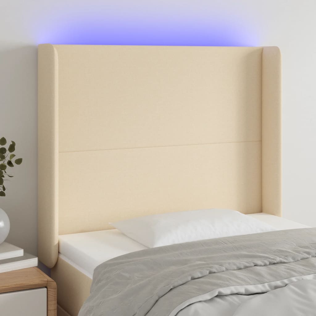 LED Headboard Cream 103x16x118 128 cm Fabric