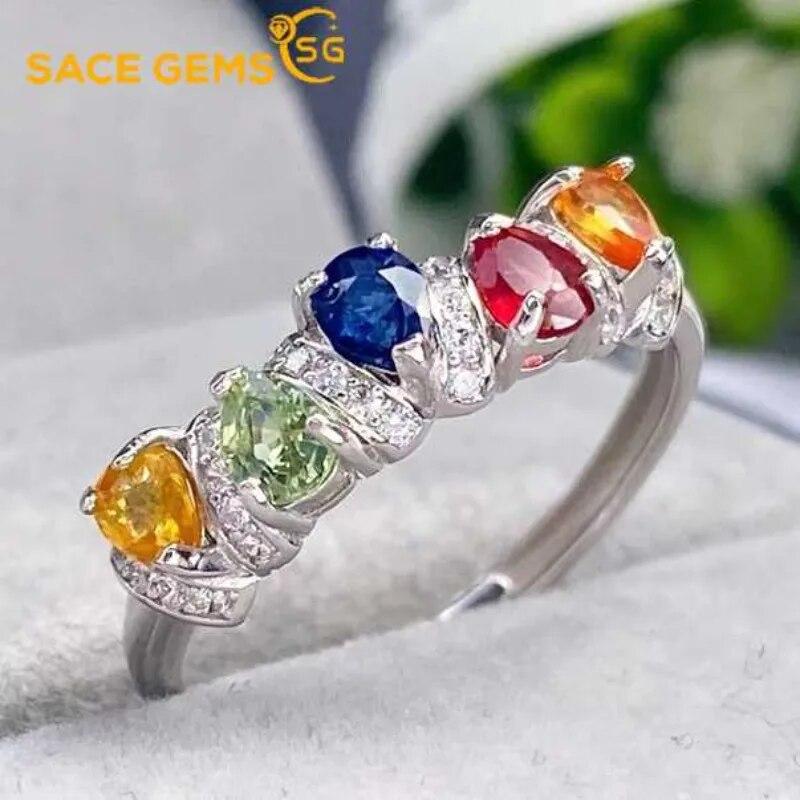 Sace Gems 925 Sterling Silver 2*2.5MM Natual Colourful Sapphire Rings for Women Engagement Cocktail Party Fine Jewelr