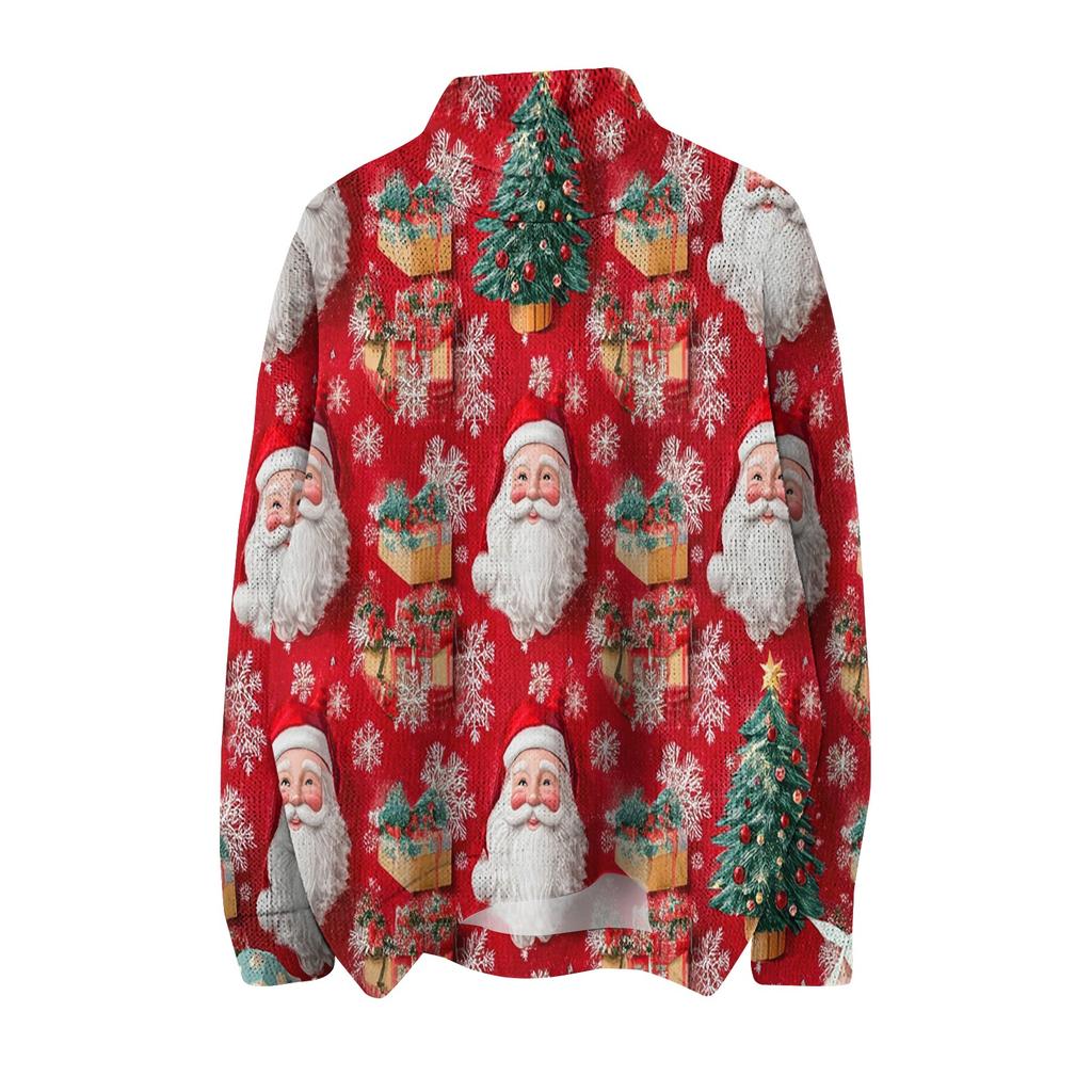 Женская мода, повседневная водолазка с круглым вырезом и длинными рукавами, с рождественским принтом, трикотажный топ