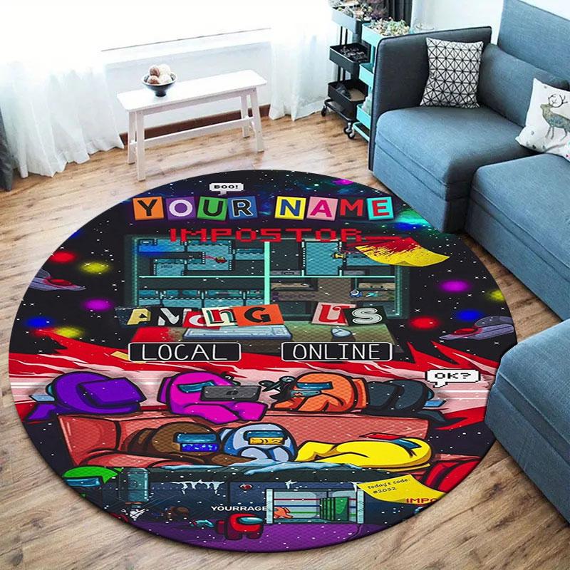 Among Us Custom Name Round Area Rug,Carpet Rug for Living Room Bedroom Sofa Playroom Decor,Non-slip Floor Mat