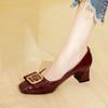 New Patent Leather Medium Heel Single Shoes Red Wedding Shoes Light Mouth Square Head Thick Heel High Heels Versatile Gentle Four-season Shoes