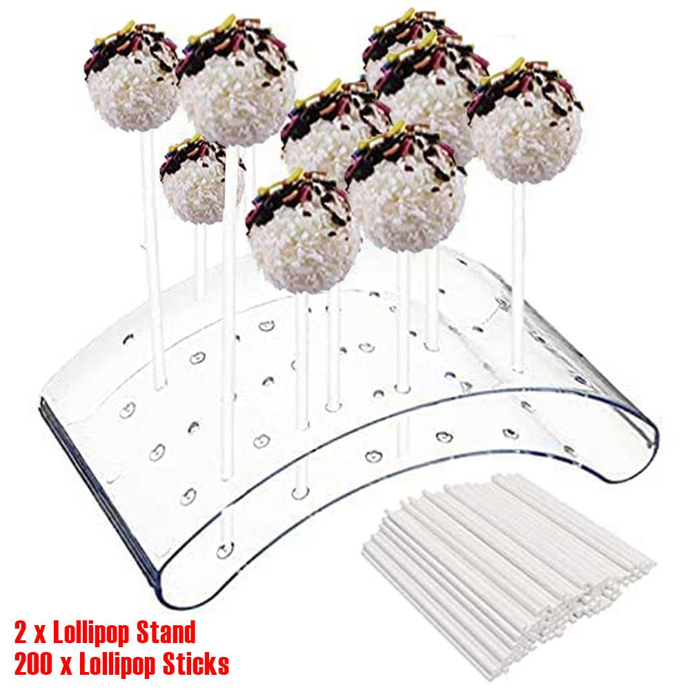 1/3Pc Curved Lollipop Stand 20 Holes Transparent Lollipop Holder with 100 Lollipop Stick Multi-function Lollipop Stand for Party