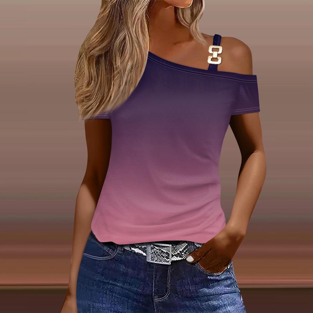 Женская модная повседневная сексуальная футболка с открытыми плечами и короткими рукавами с принтом, топ