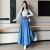 Women's Spring Thin Jeans Skirt Tencel 6/7 Wide-leg Skirt Pants