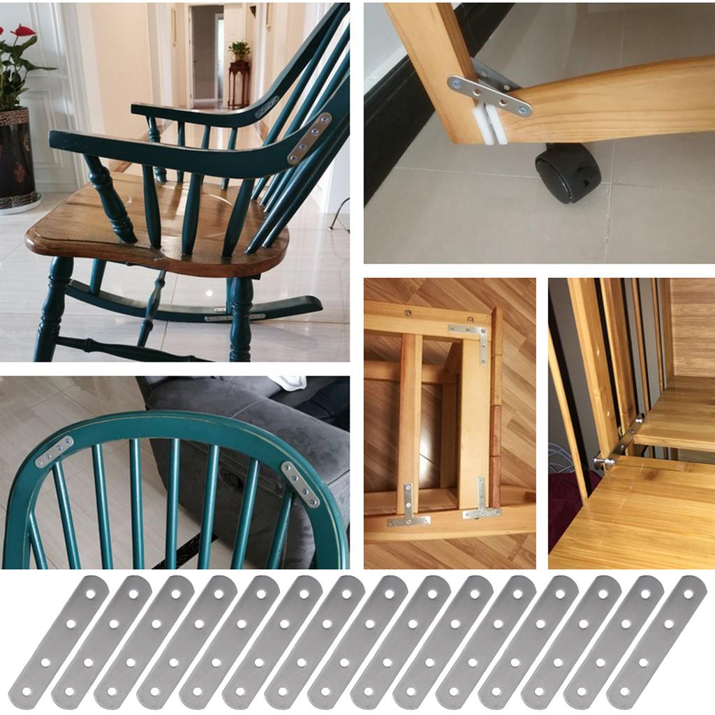 20Pieces Multipurpose Straight Brace Brackets Sturdy Stainless Steel Materials Connectors for Reinforcing Furniture