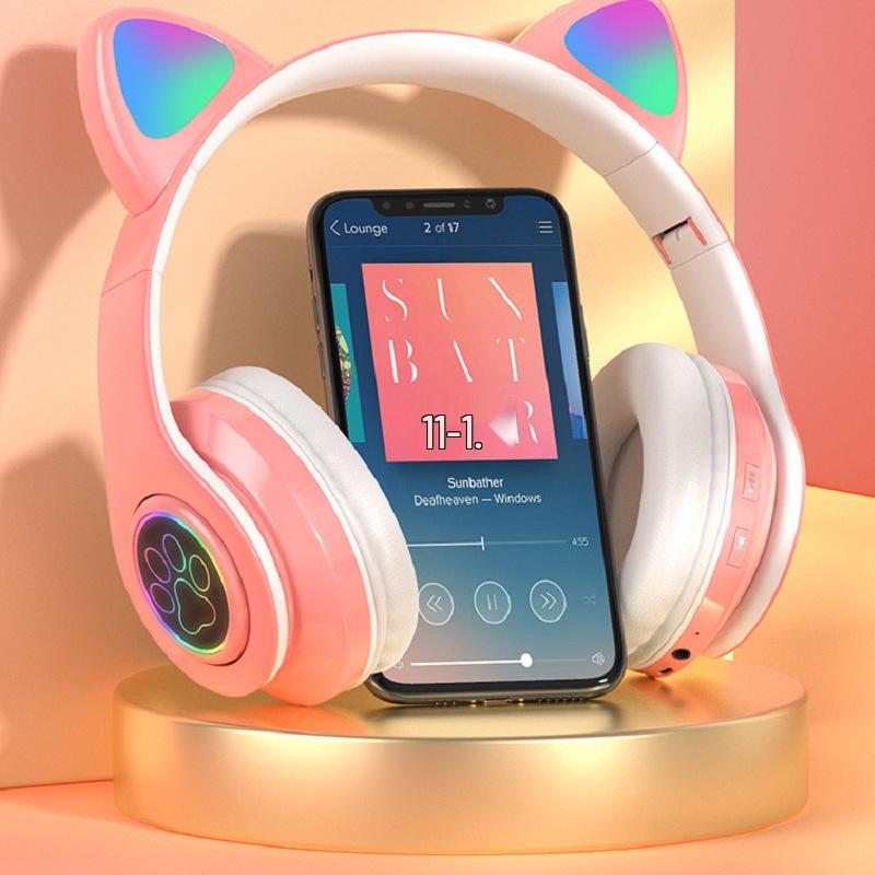 Беспроводные Bluetooth накладные наушники B39 с кошачьими ушками: Светящийся, Складной, Тяжелый бас, Для игр
