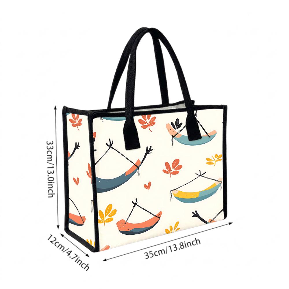 Cute Cartoon Canvas Tote Bag Casual Daily Shopping Handbag Portable Lightweight Trendy Printed Carry Bag for Outdoor Travel