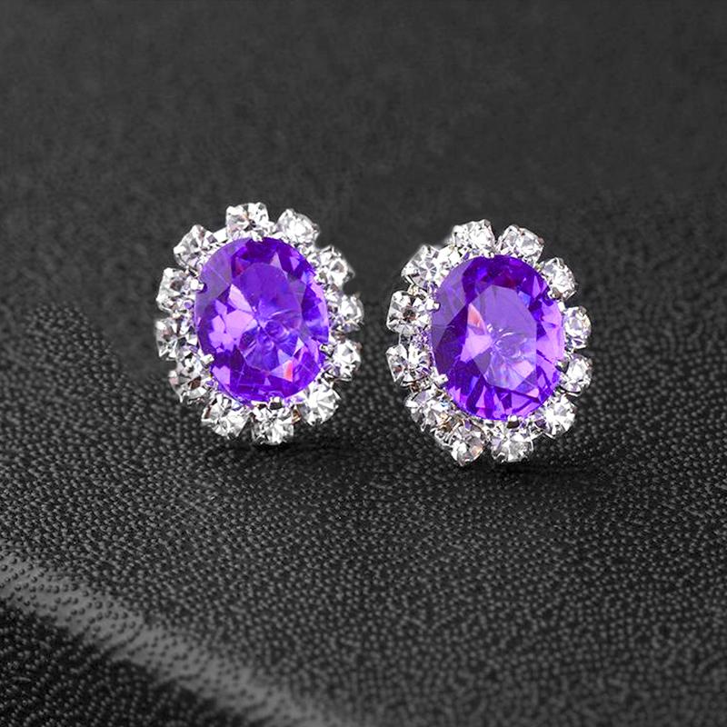 1Pair Jewelry Shiny Alloy/Plastic Charm Oval Colorful Zircon Crystal Stud Earrings Women