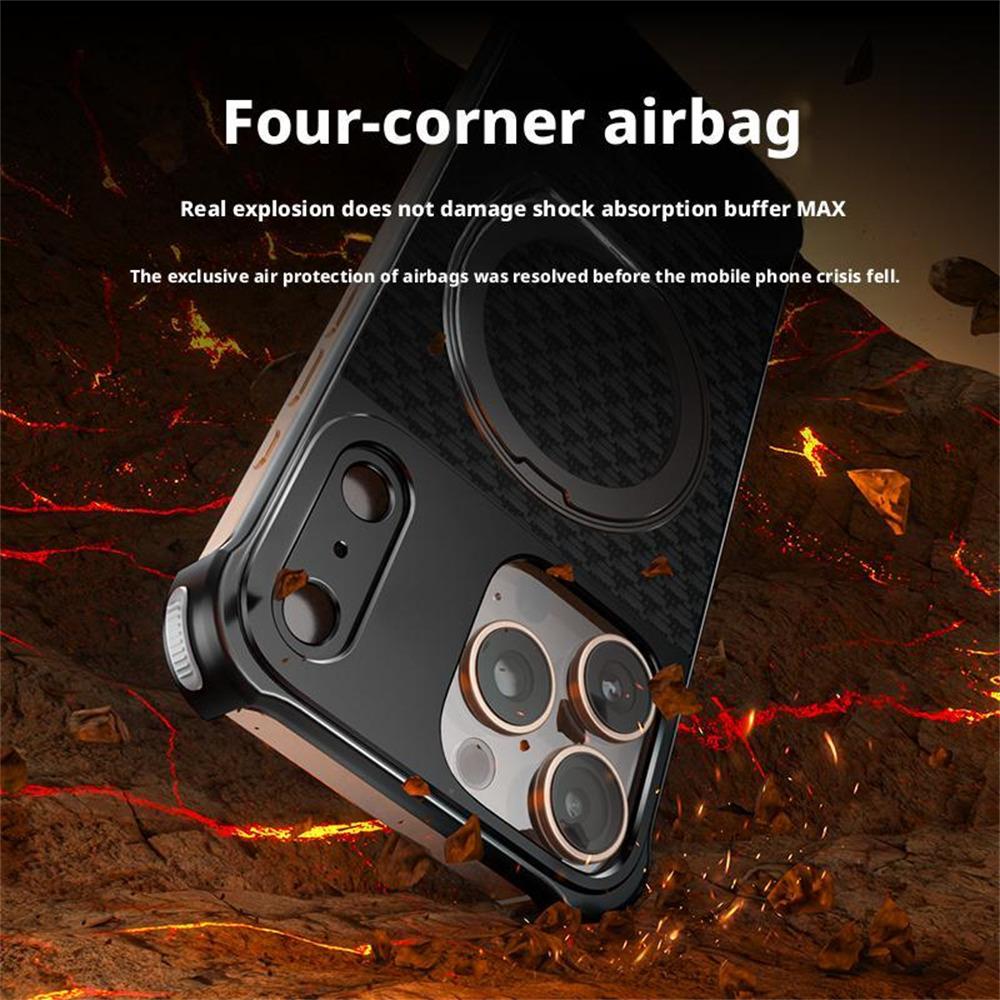 For iPhone 15 Pro Max Magnetic Case Borderless Textured PU+Metal Kickstand Phone Cover