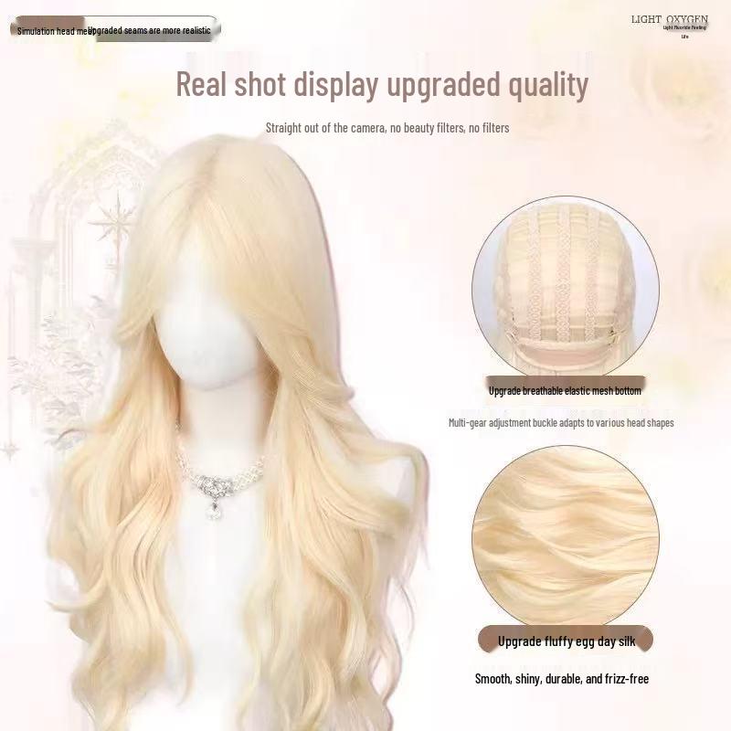 Lace Front Wig: Women's White Gold, Natural Large Waves, Middle Part, Realistic Full Head Cover for Daily Wear
