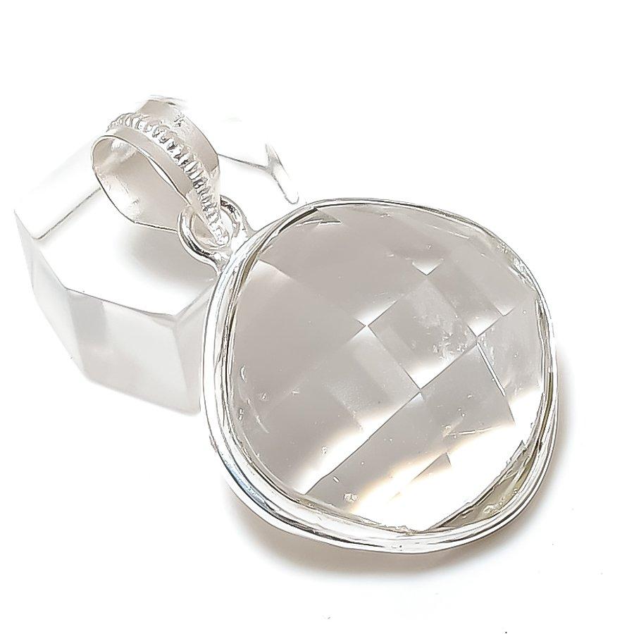 Natural White Topaz Gemstone Handmade 925 Sterling Silver Pendant 1.65" E8d42