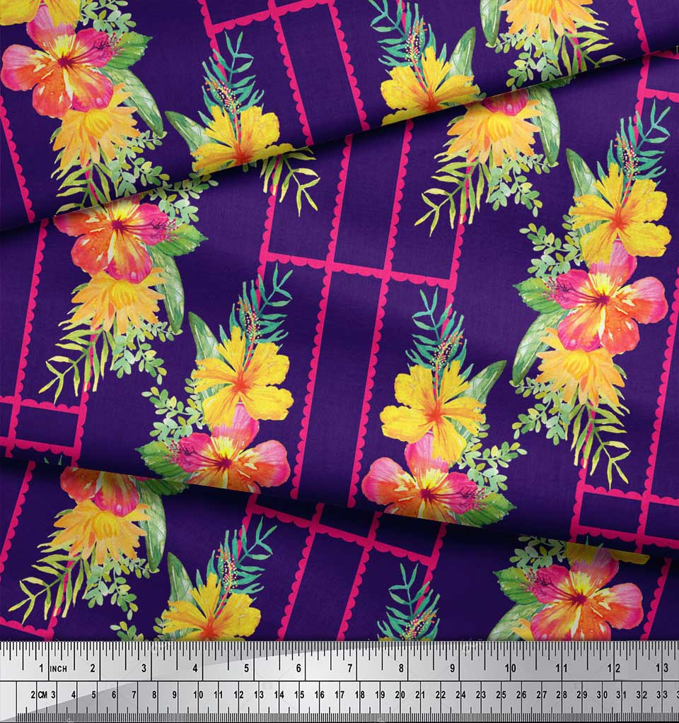 Soimoi Brown Poly Crepe Fabric Geometric & Floral Print Print Fabric By the Metre 42 Inch