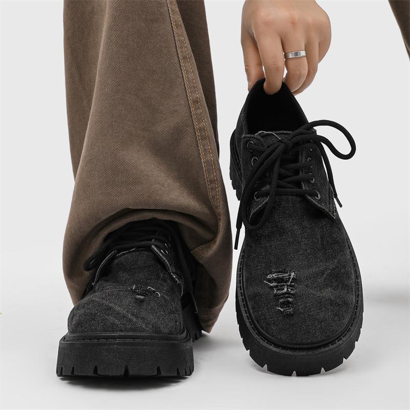 Мужские туфли дерби из потертого денима, массивные ботинки на платформе в стиле гранж, авангардная обувь нишевой уличной моды с объемным носком для модной молодежи