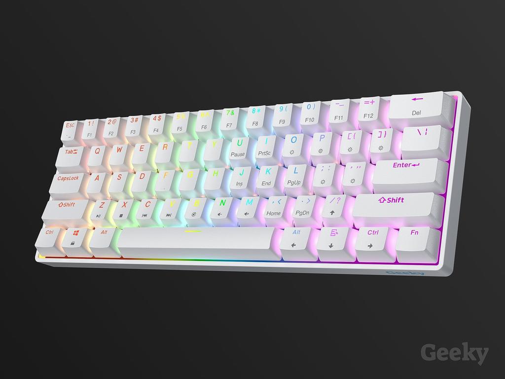 Geeky GK61 Mechanical Gaming Keyboard 61 Keys Multicolor RGB LED Backlit for Gamers ANSI US American Layout Mechanical 60% Hot-Swappable PC/Mac