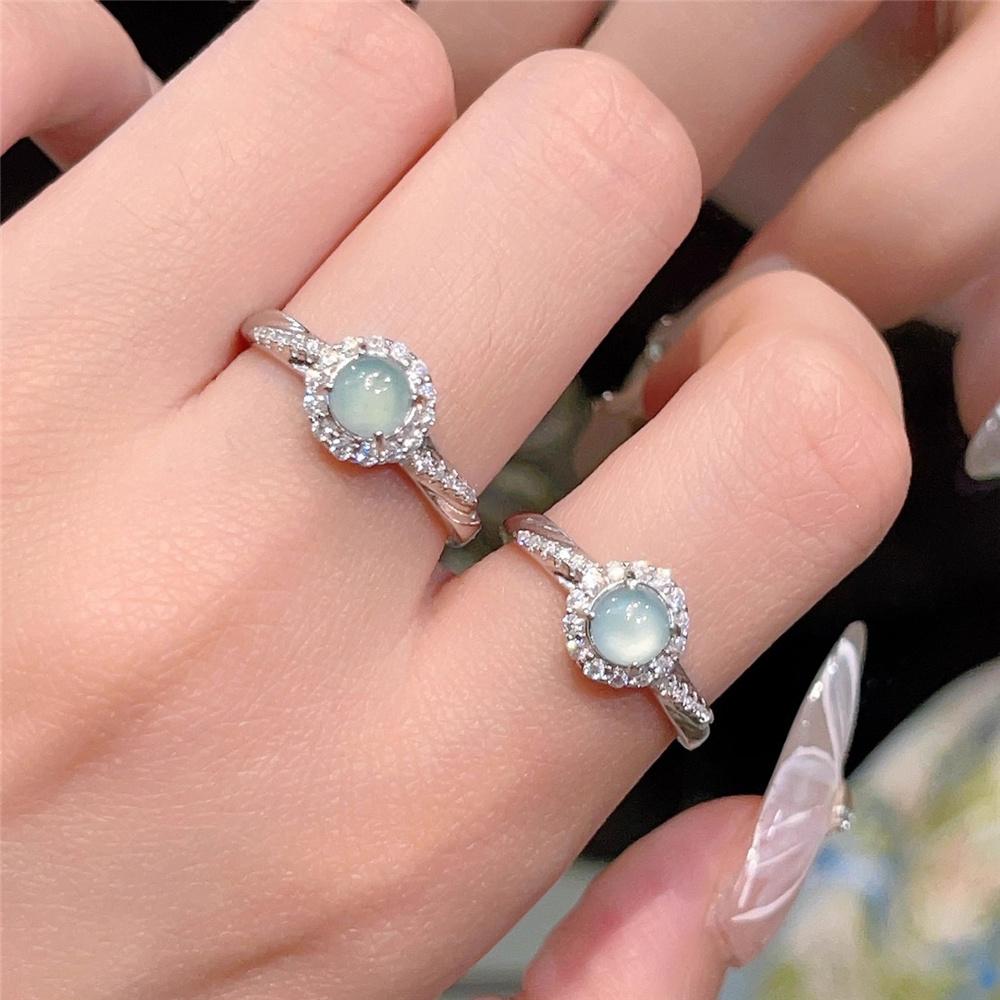 Cute Luxury Female White Aqua Blue Zircon Stone Adjustable Open Ring Vintage Silver Color Wedding Fashion Jewelry For Women