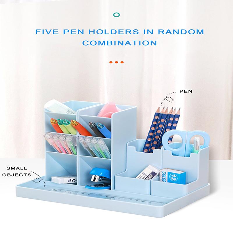 1PC Multi-functional Oblique Insert Pen Holder Student Desktop Combination Pen Bucket Storage Box for School Supplies