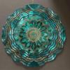 Hanging Wind Spinner with Intricate Mandala Design – Teal Blue & Golden Metal Art Chime for Balcony, Lawn, or Garden Decor, 360° Rotating Hook