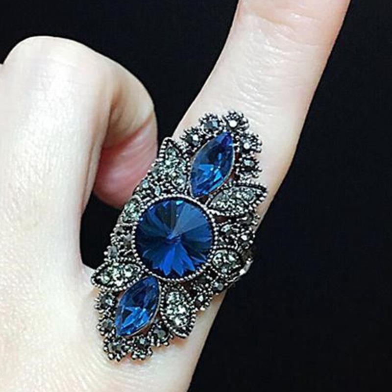 E-Commerce Electroplating Blue Zircon Ring Is A Popular Fashion Women'S Jewelry