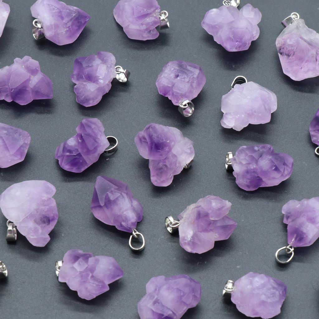 6Pcs, Raw Amethyst Pendant, Irregular Natural Crystal Jewelry for Women & Teens | Spiritual Healing, Anxiety Relief Gifts | Boho 2025 (Viral TikTok)