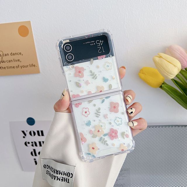 Для Samsung Z Flip 4 Чехол Flash Flower Прозрачный складной чехол для телефона Samsung Z Flip 3 5g Zflip4 Противоударная жесткая задняя крышка