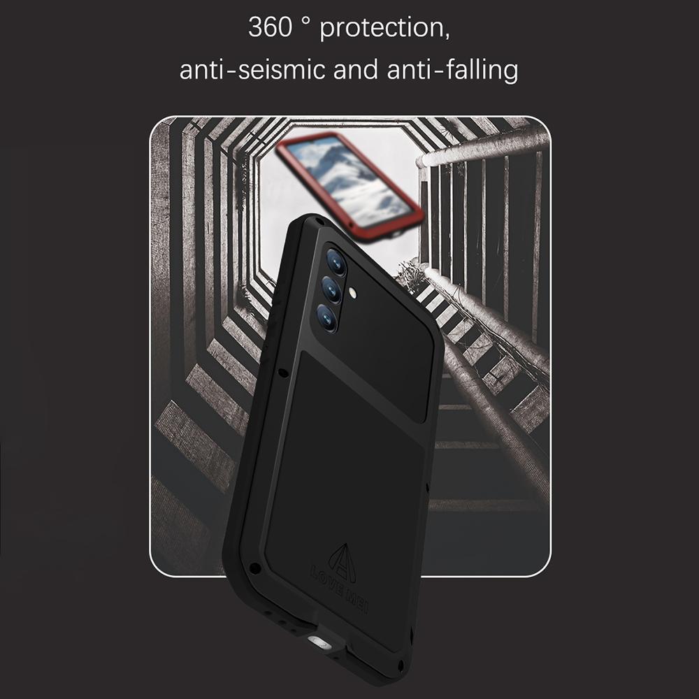 LOVE MEI Для Samsung Galaxy A34 5G Силикон+Металл Противоударный Прочный Чехол для Телефона со Встроенной Защитной Пленкой из Закаленного Стекла