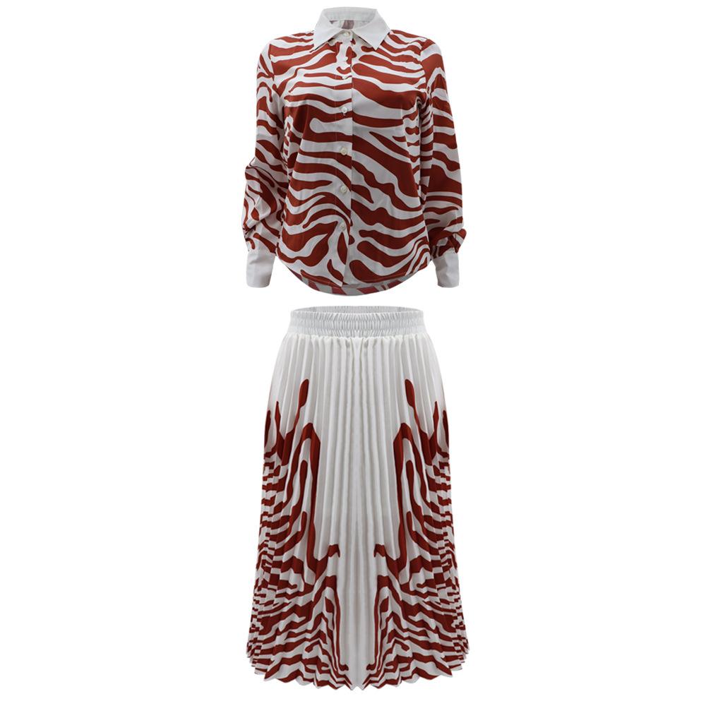Весенне-летний женский костюм с длинными рукавами и принтом зебры, повседневный плиссированный полубоди с длинной юбкой