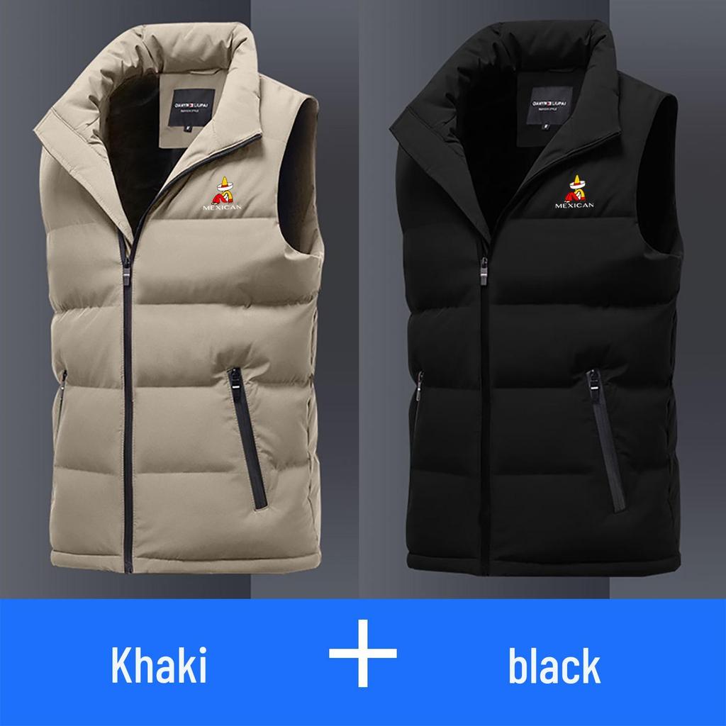 Мужской осенне-зимний пуховый жилет со стойкой – без рукавов, плотный и теплый