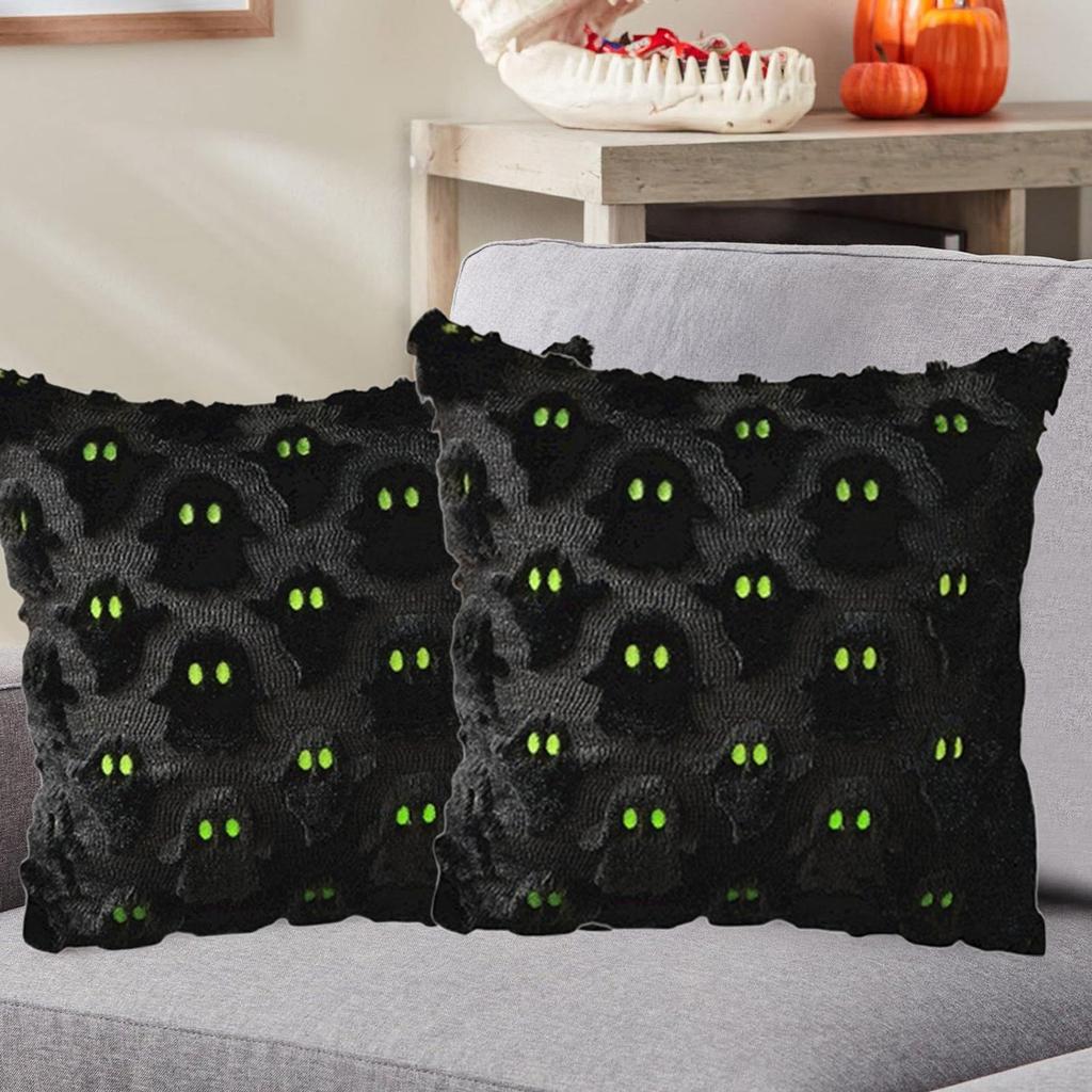 Halloween Pillow Covers 18x18 Inch Throw Pillow Cases Soft Plush Faux Wool Couch Cushion Case For Chair Sofa Bedroom Room Home Decor