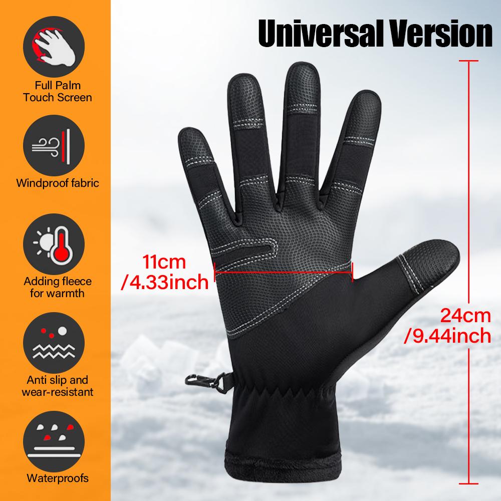 Cycling Gloves Men's Windproof Waterproof Zipper Touch Screen Full Finger Plus Fleece Gloves Skiing Fishing Gloves Winter Warm