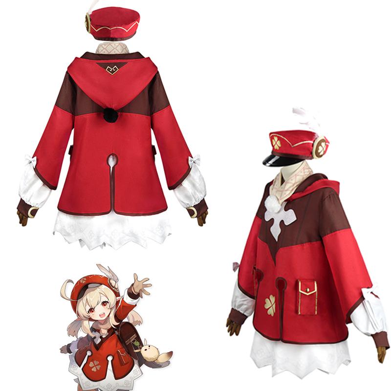 Игра Klee Косплей Костюм Аниме Лоли Красное Милое Платье Носок Парик Карнавальный Рюкзак Хэллоуин Косплей Костюм