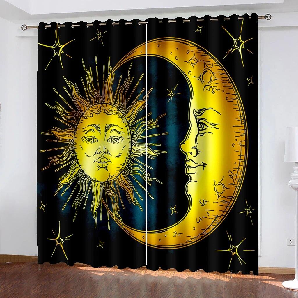 Графические шторы с принтом Солнца, Луны, звездного неба, карманные шторы для гостиной, кухни, офиса, украшения, шторы, украшение для дома
