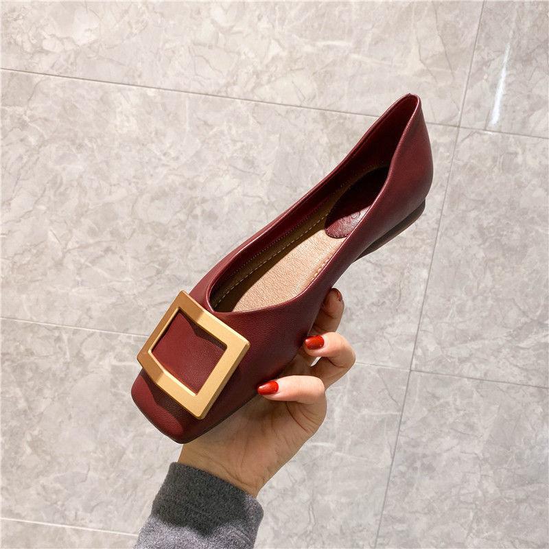 Fashion Flat Shoes Women's 2025 Spring Autumn New Square Toe Korean Style Shallow Mouth Scoop Shoes Women Super Big Size 42 43 44