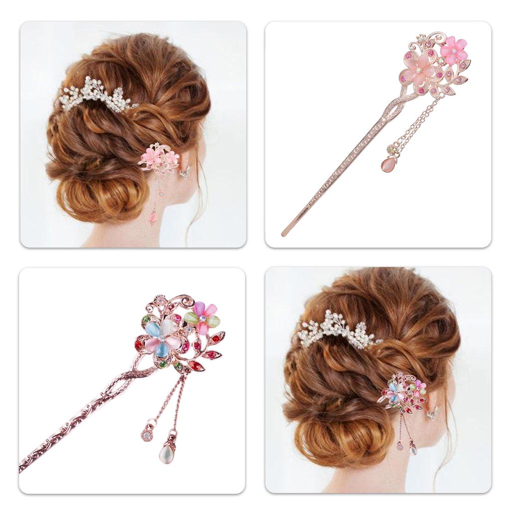 Elegant Crystal Filigree Hair Stick Buyao for Girls Ancient Chinese Hairpin Traditional Hanbiuk Decorative Cosplay