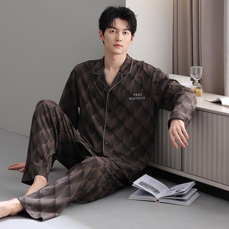 Pajamas Men'S Spring And Autumn Cotton Long Sleeve Large Size Fattened Plus Dad'S Men'S Loungewear Suit In Autumn And Winter