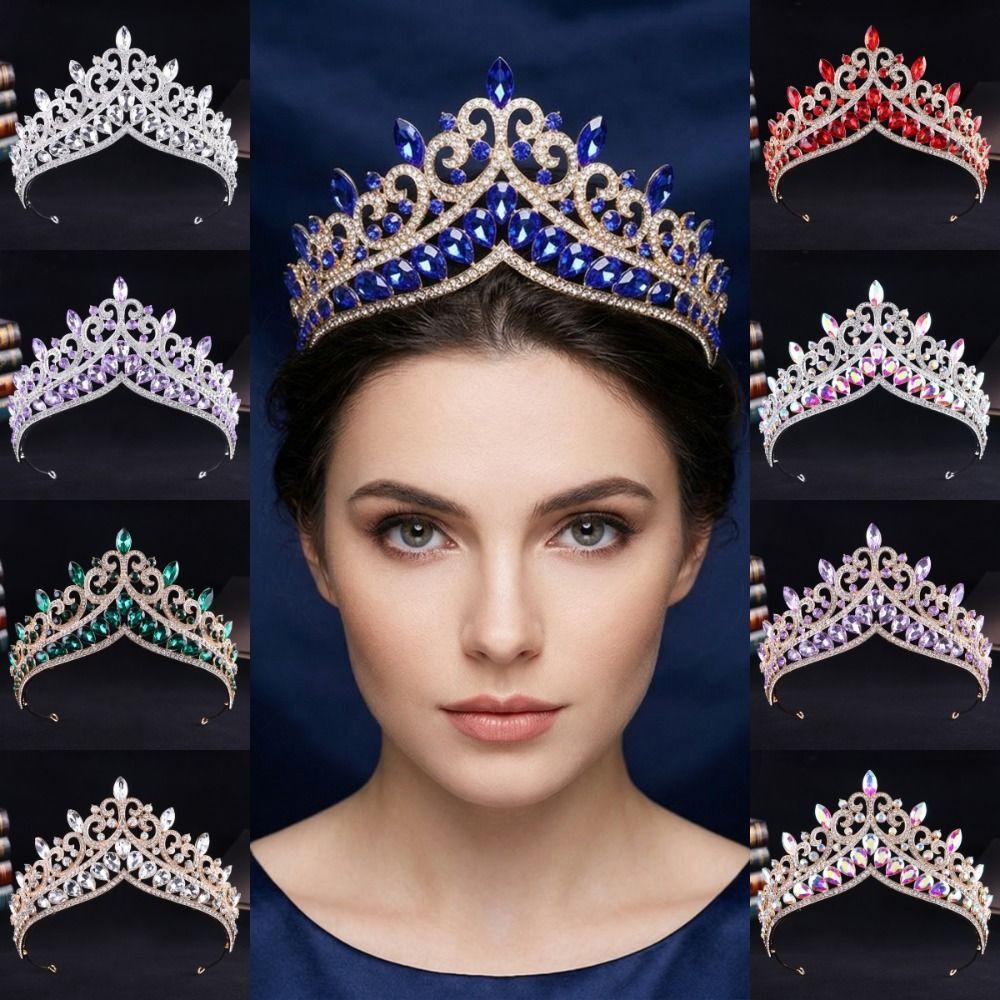 Metal Princess Tiara Shiny Rhinestone Crown Vintage Baroque Crown Headband