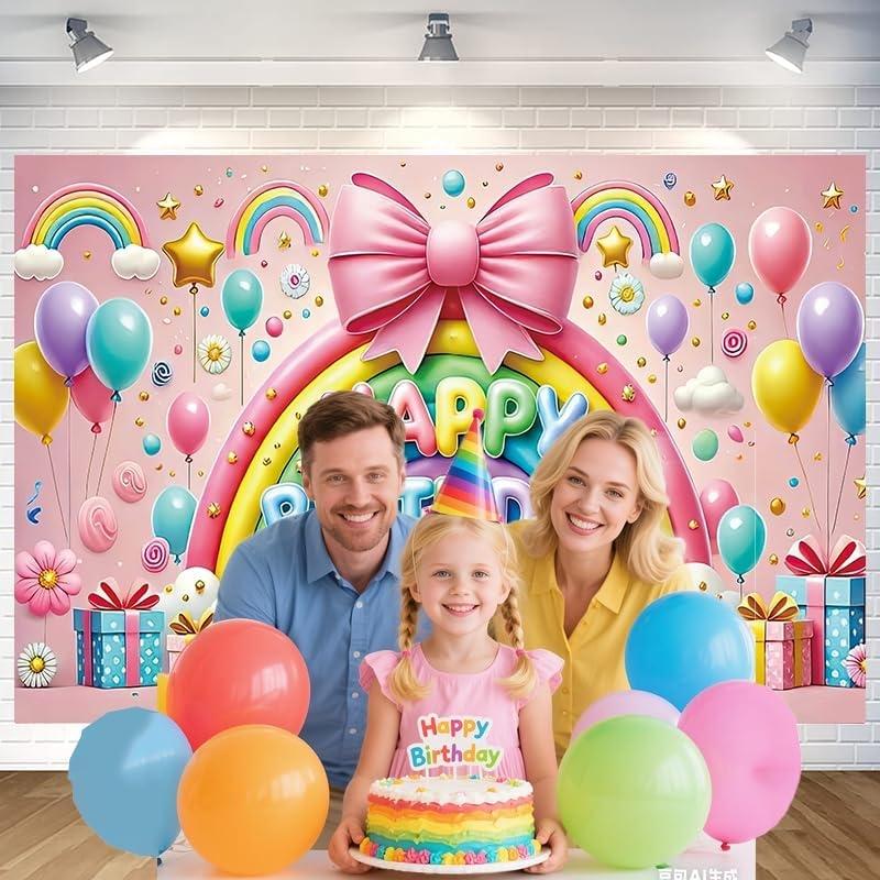 1 piece, 2D flat rainbow happy birthday background banner, suitable for sweethearts' home or outdoor birthday party decorations,