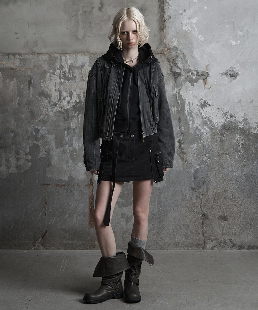 Znuz Stone Coated Crop Jumper - Charcoal