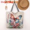 Canvas Butterfly Elephant Cat Tote Bag For Women With Sewn Details For Daily Use
