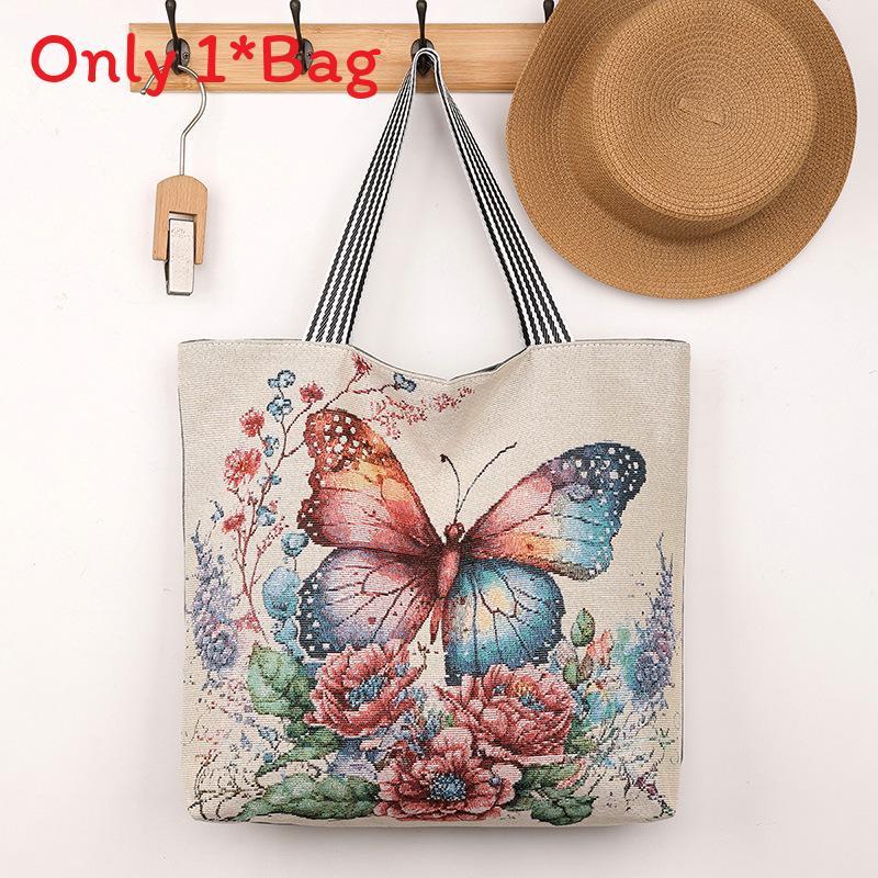 Canvas Butterfly Elephant Cat Tote Bag For Women With Sewn Details For Daily Use