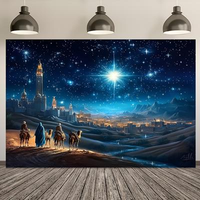 1 шт. Фон для рождественской сцены «Святое Семейство», Полиэстер, Фотофон с Тремя Волхвами, Машинная стирка, Легко повесить, Без электричества