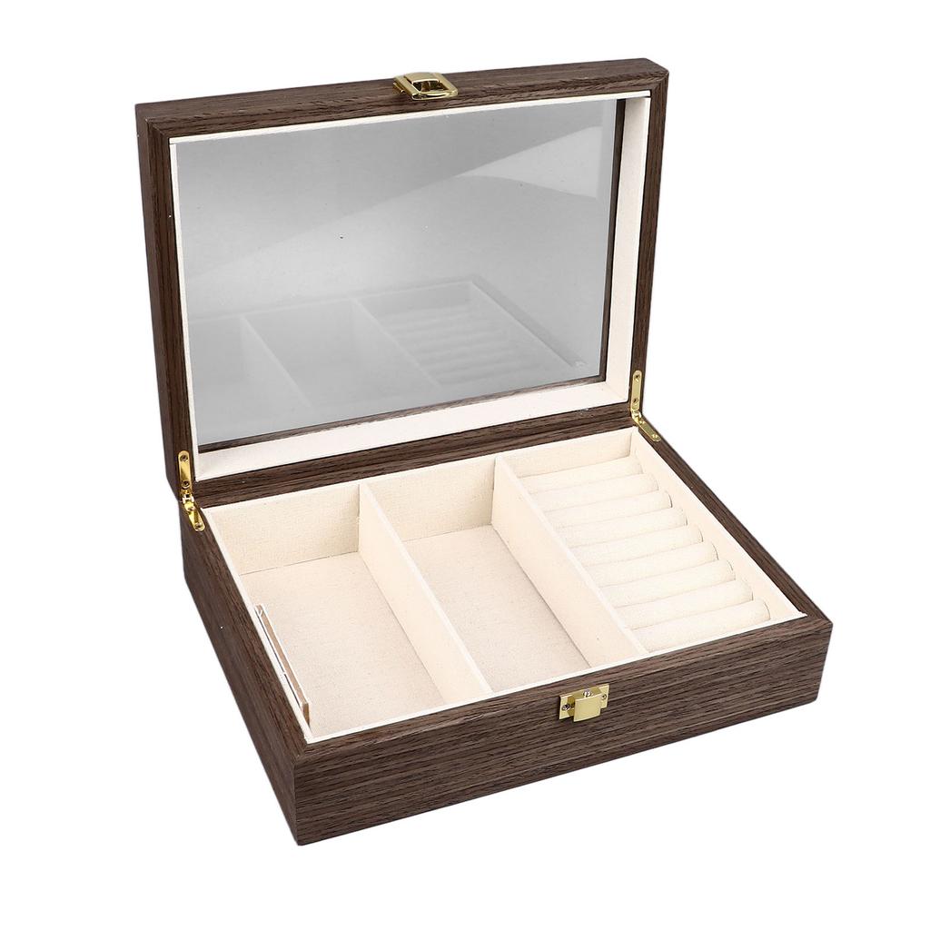 Wooden Jewelry Box Transparent Lid Jewelry Storage Organizer Multiple Compartments Portable Travel