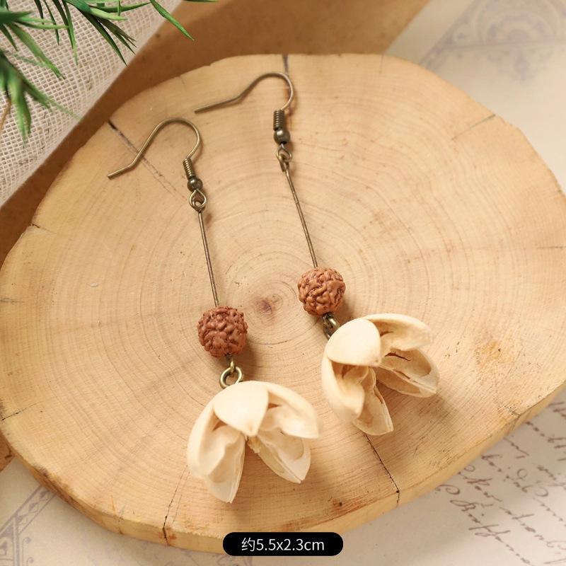 Оригинальные серьги Mori Plant Fruit, натуральные желуди, ручная работа, ретро-женские длинные серьги, этнический стиль, литературная и традиционная китайская медицина