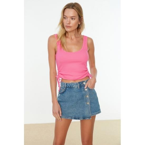 Эластичный вязаный трикотажный трикотажный майка в рубчик с вырезом у бассейна