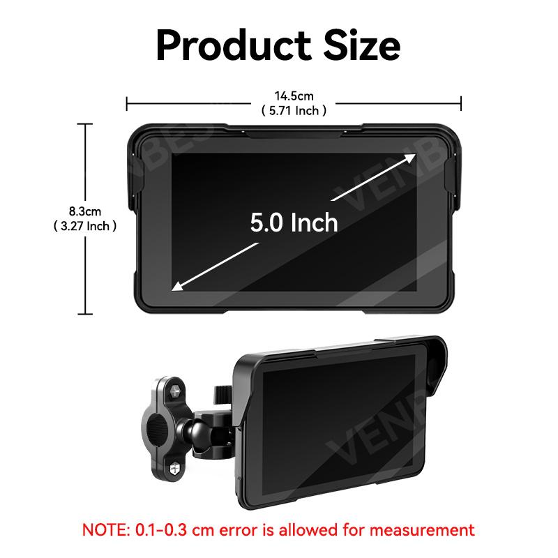 VENBES  Motorcycle Carplay 5 Inch GPS Navigation Wireless Android Auto Carplay Type-C Bluetooth Waterproof Easy to Remove BT