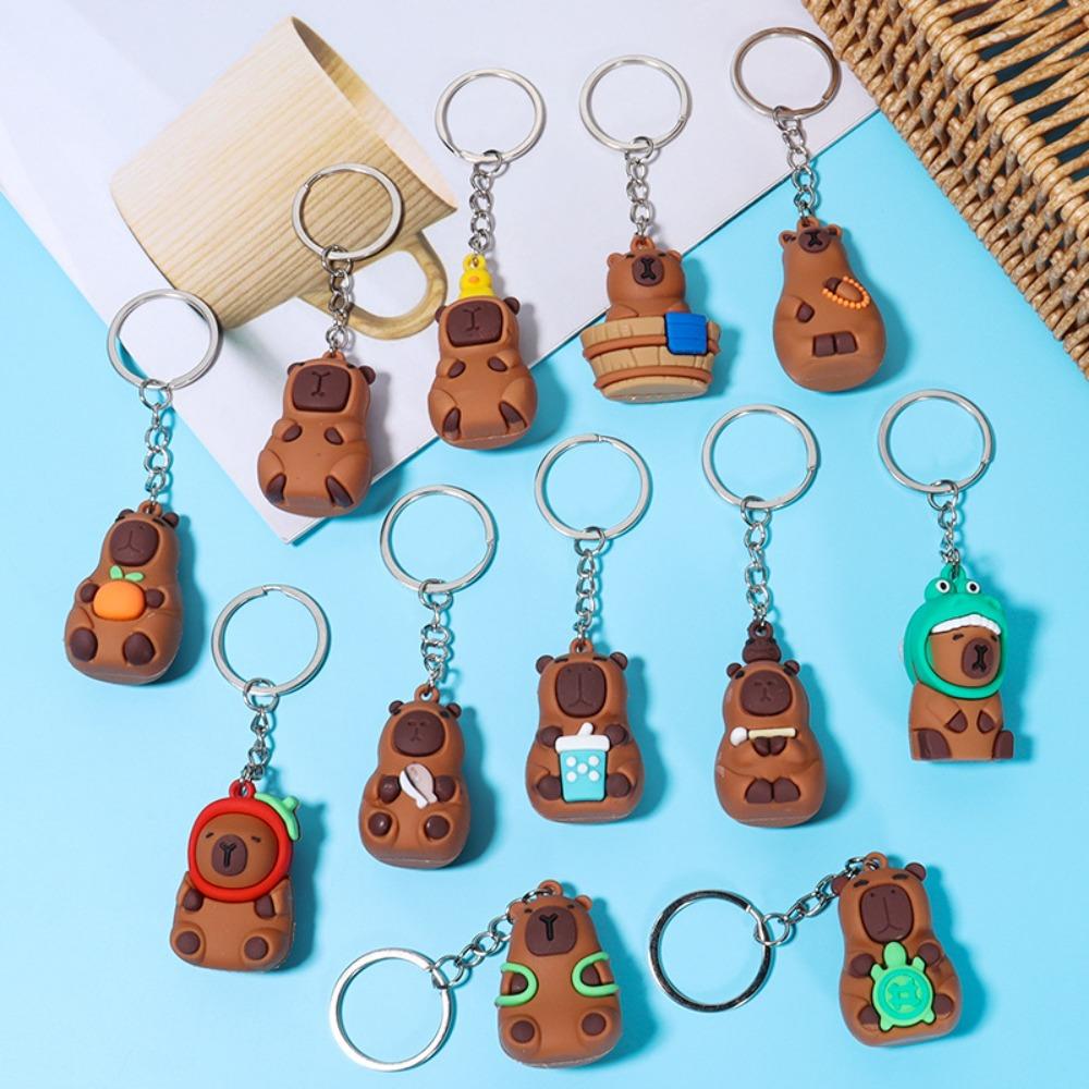 Turtle Cartoon Keychain PVC Animal Pendant Funny Capybara Key Ring Girls