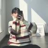 Autumn Winter High Collar Women's Sweater  New Loose Pullover Sweaters Warm  Stripe Vintage Sweater